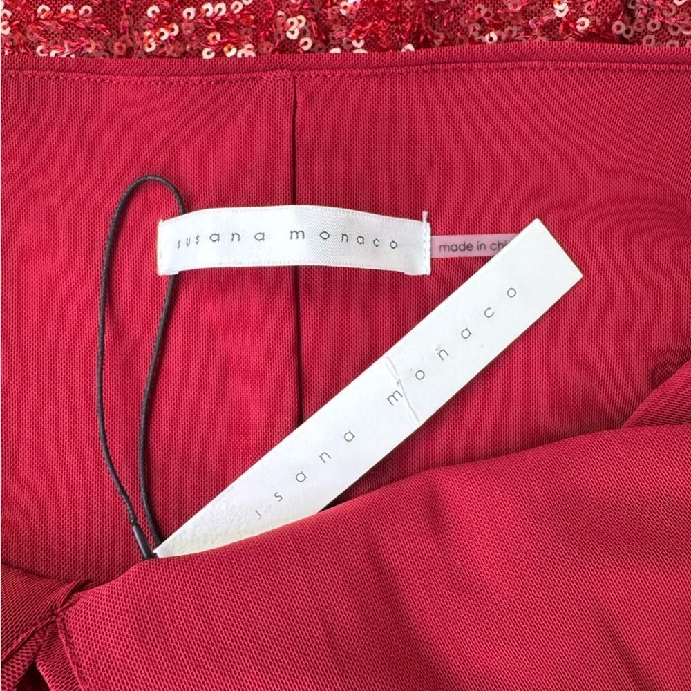 NEW Susana Monaco Red Sequin Halter Ruched Stretch Midi Dress Size Medium - Picture 7 of 10
